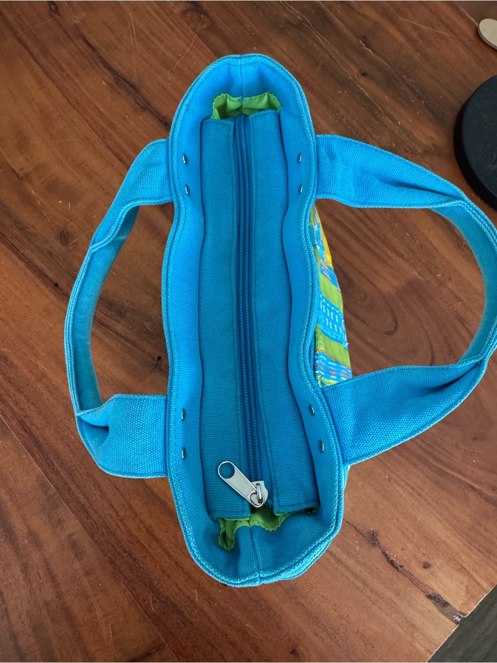 Vintage Tianni Canvas Ribbon Striped Tote Bag Blue Green Yellow Embroidered Y2K! - Picture 2 of 7